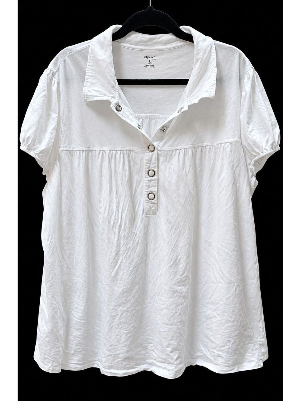 Style & Co Woman 3X White Cotton Modal Henley Tunic Top Plus Size